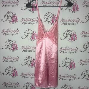 Avid love dress babydoll Lacie criss cross back sexy Pink Lace Satin Slip Dress